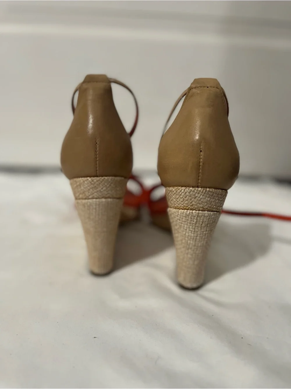 Kate Spade Wedge Sandals — bright orange  Patent & Tan Ankle Strap